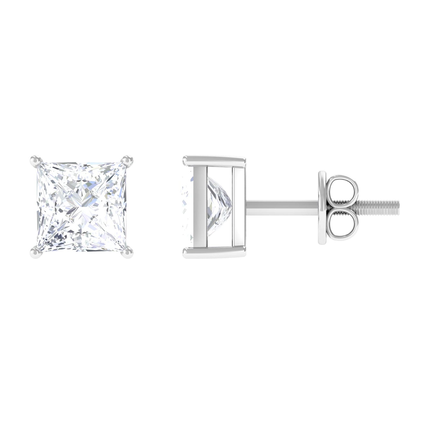 Natural Princess Cut Diamond Stud Earrings with Certificate