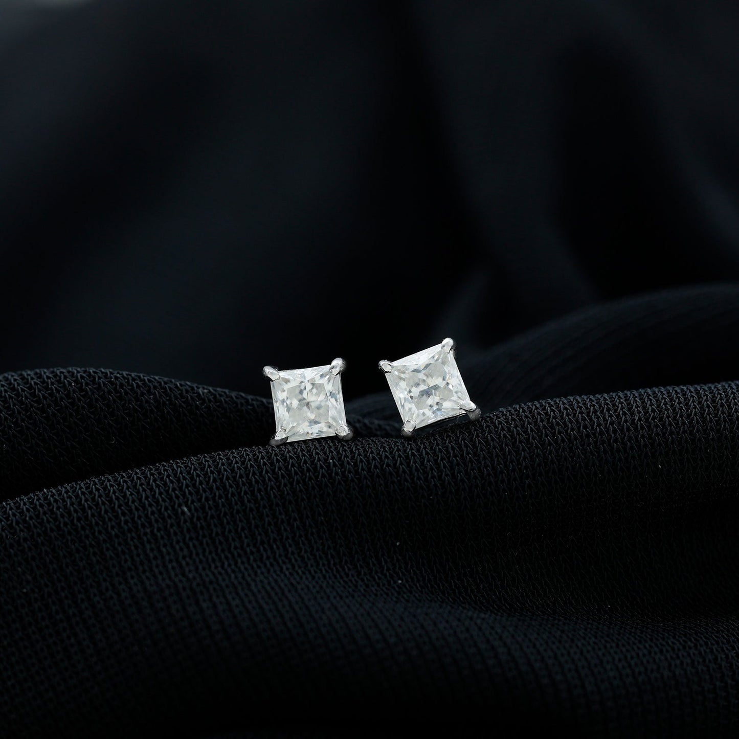 Natural Princess Cut Diamond Stud Earrings with Certificate