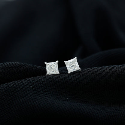 Natural Princess Cut Diamond Stud Earrings with Certificate