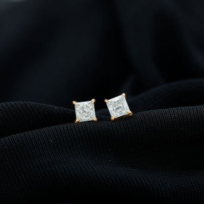 Natural Princess Cut Diamond Stud Earrings with Certificate