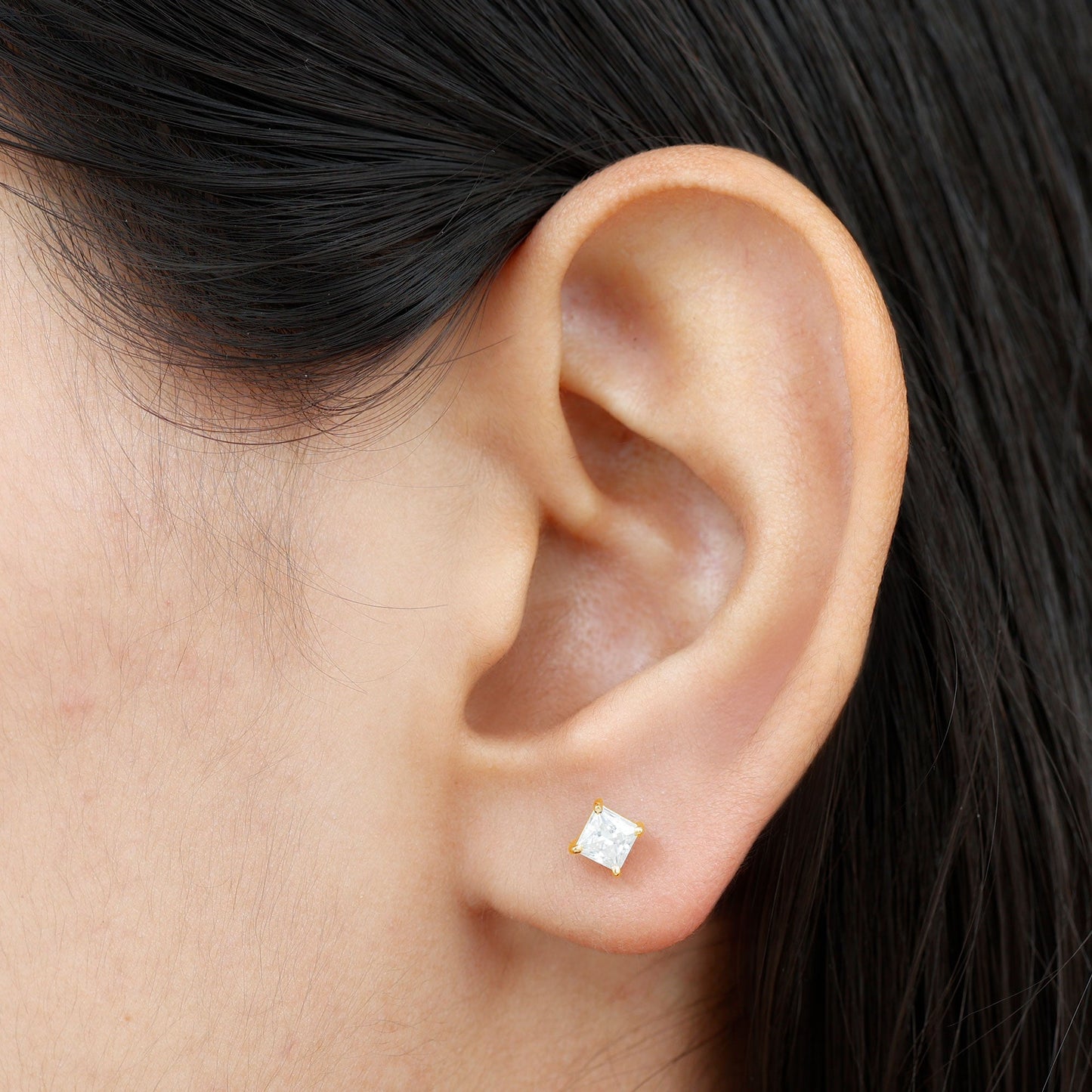 Natural Princess Cut Diamond Stud Earrings with Certificate