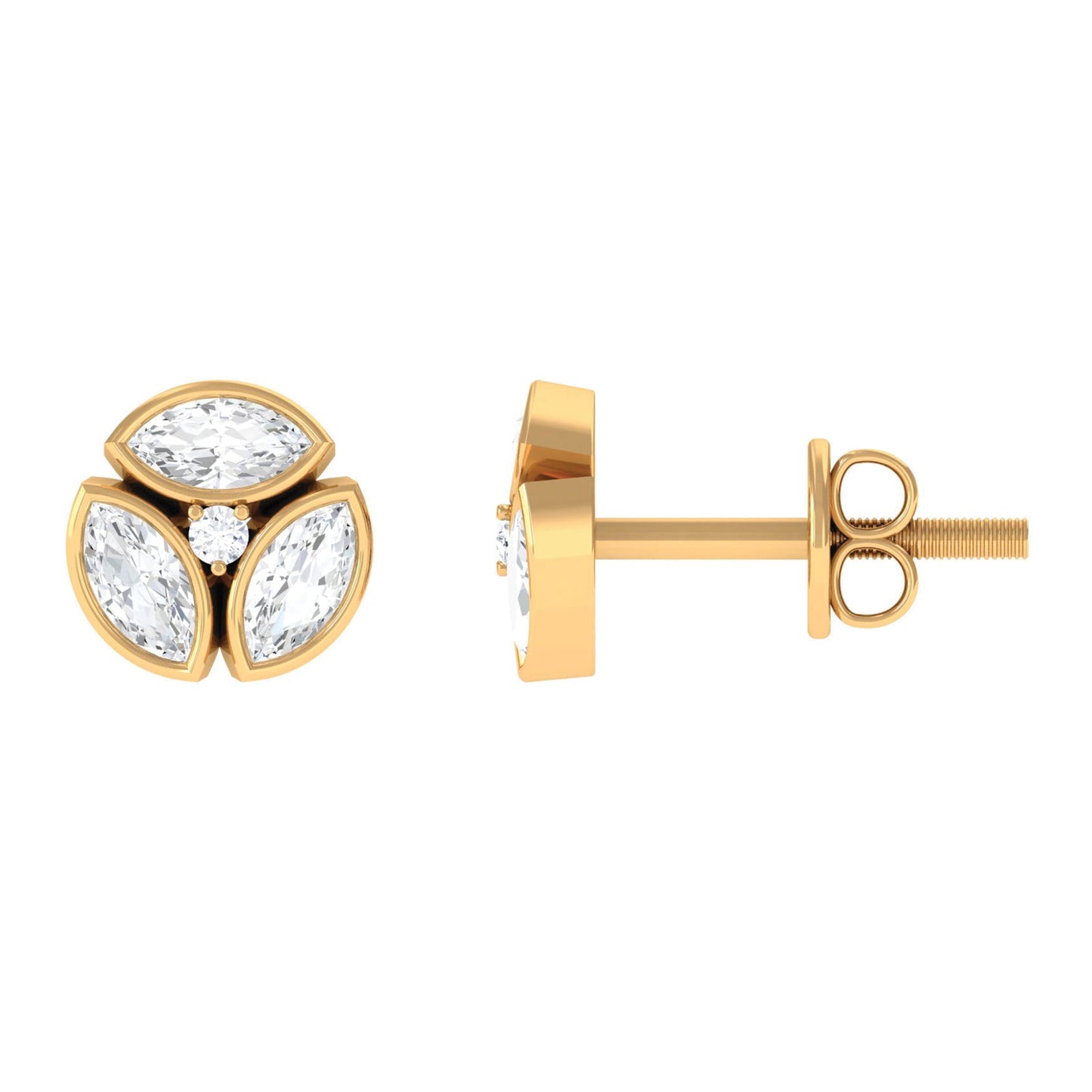 Bezel Set Natural Diamond Cluster Stud Earrings