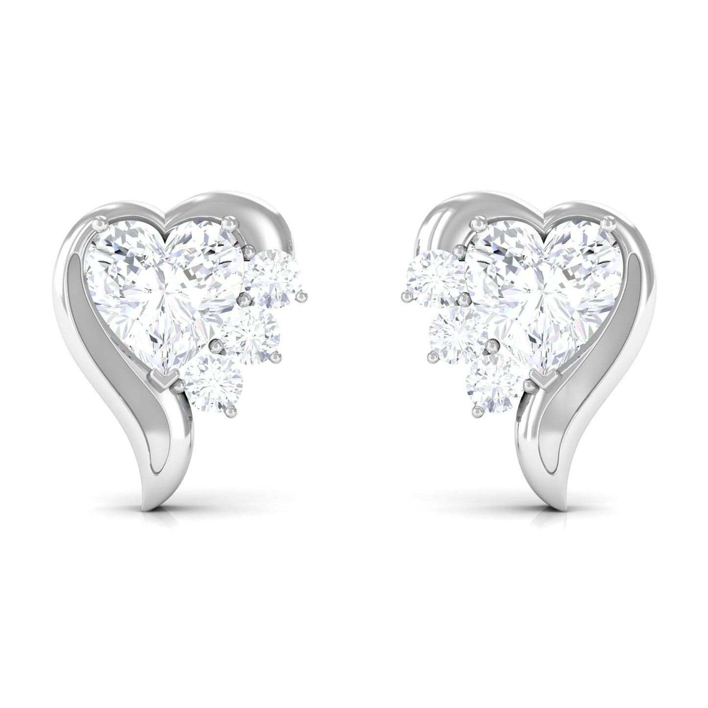 Certified Natural Diamond Heart Earrings with Screw Back