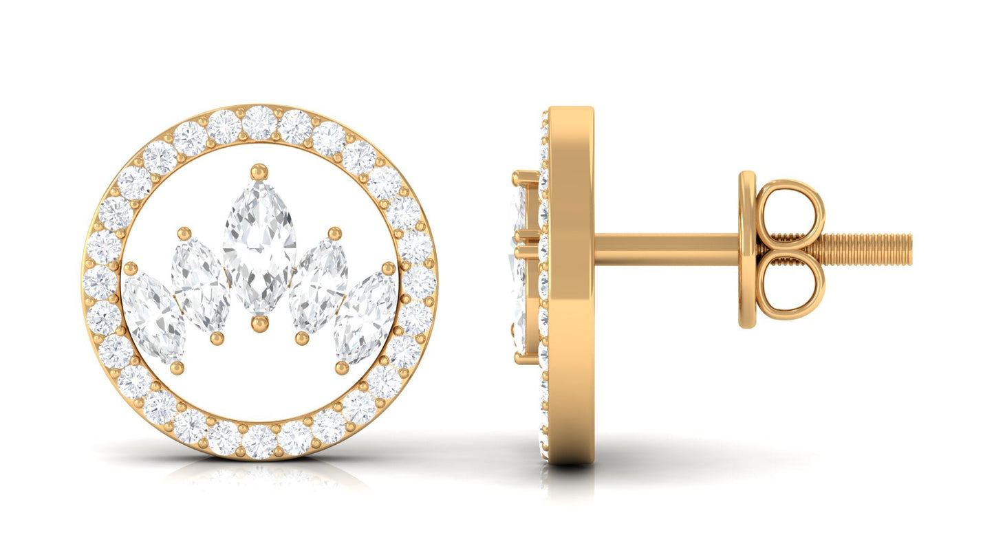 Natural Diamond Big Stud Earrings with Screw Back