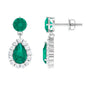 Natural Emerald Teardrop Earrings with Diamond Halo