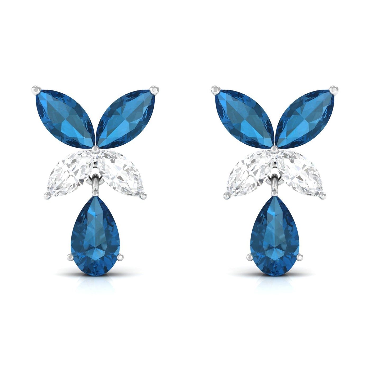 London Blue Topaz and Diamond Flower Drop Earrings