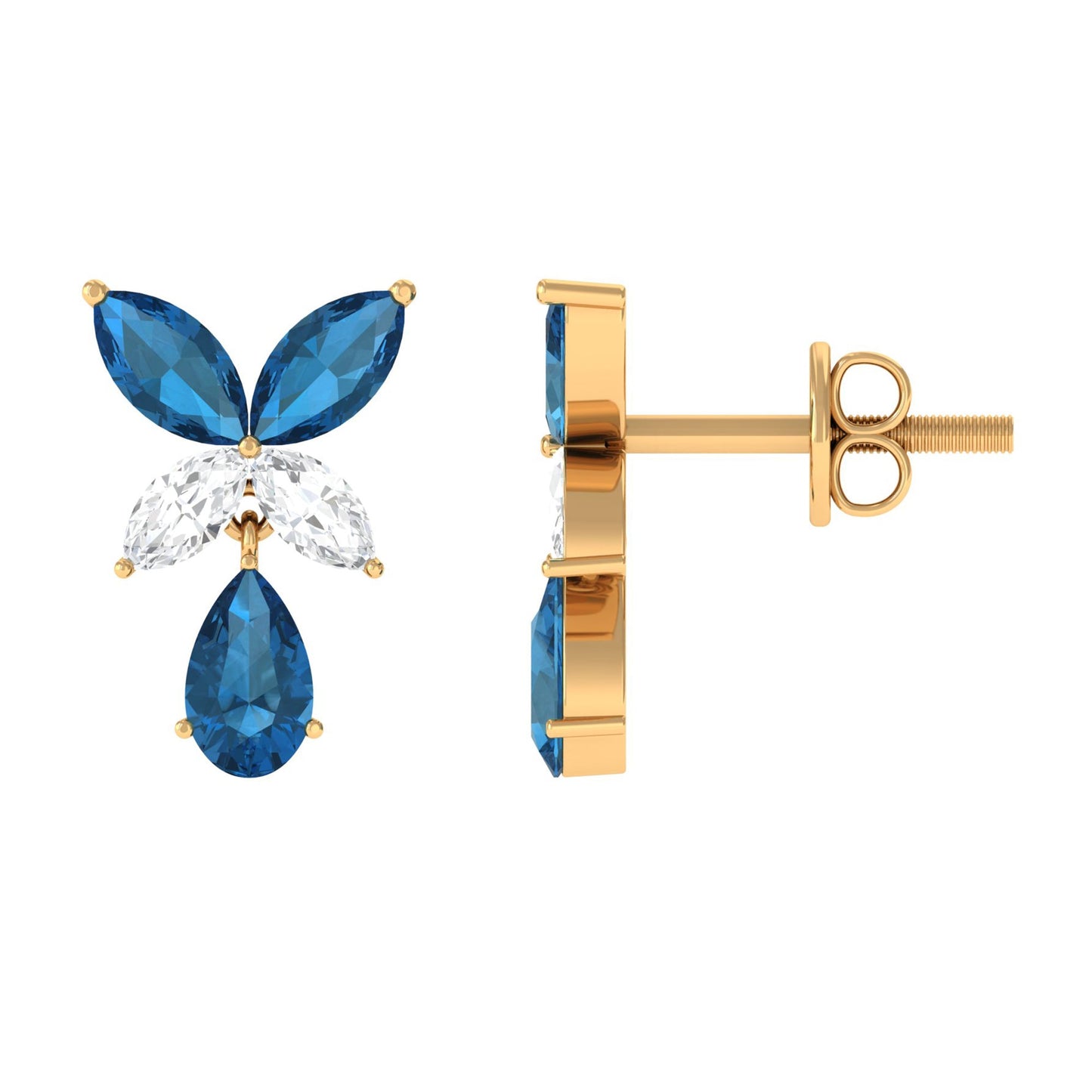 London Blue Topaz and Diamond Flower Drop Earrings