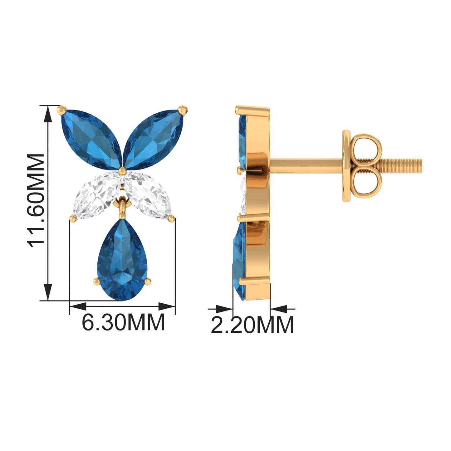 London Blue Topaz and Diamond Flower Drop Earrings