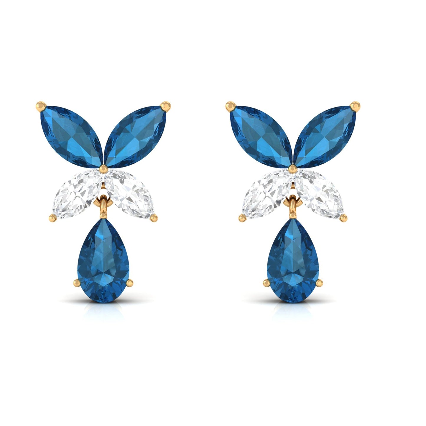 London Blue Topaz and Diamond Flower Drop Earrings