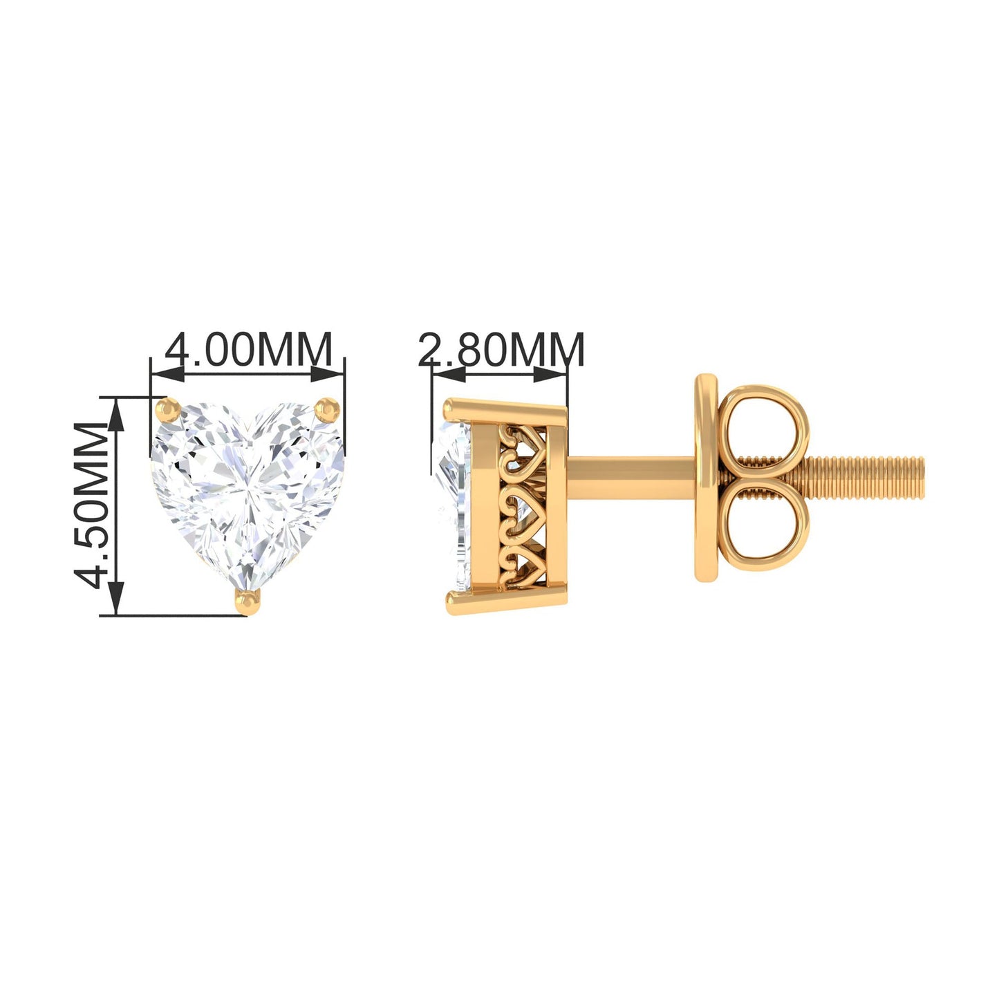 Certified Real Diamond Heart Shaped Earrings with Screw Back