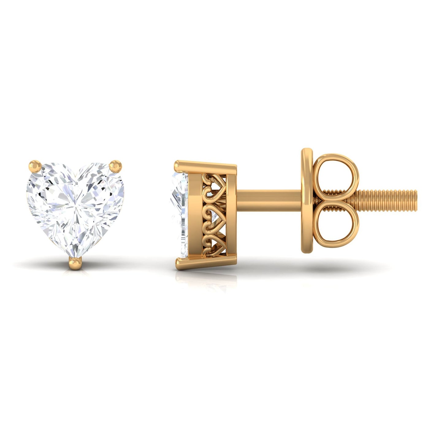 Certified Real Diamond Heart Shaped Earrings with Screw Back