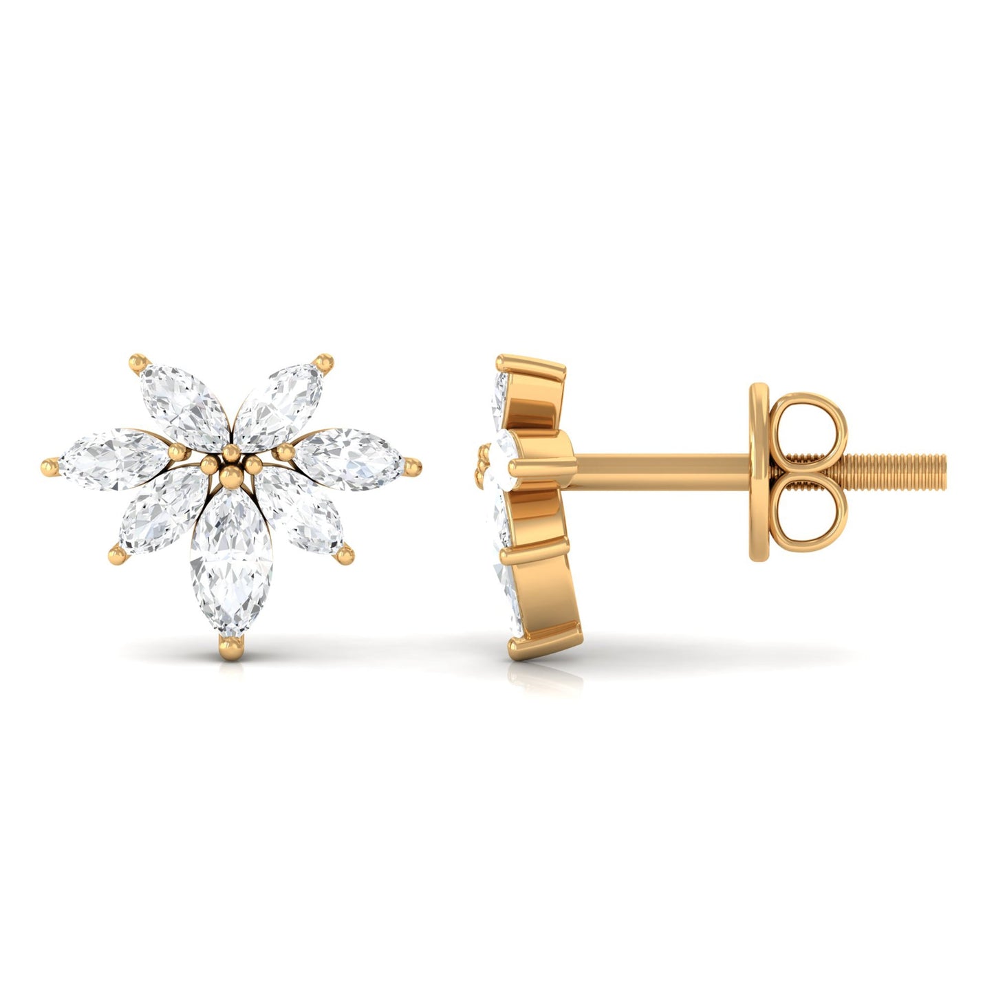 Marquise Cut Real Diamond Cluster Flower Stud Earrings