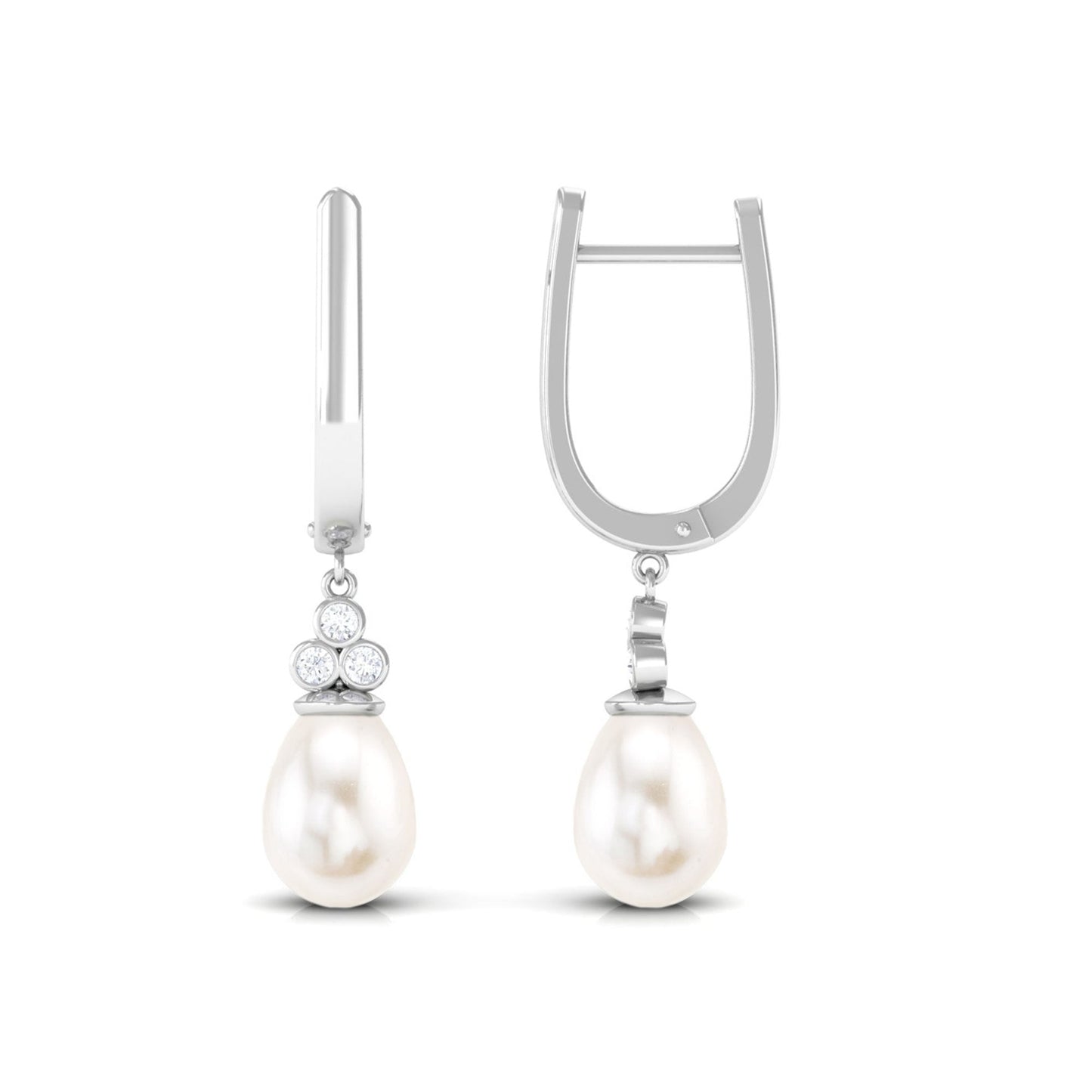 Cultured Freshwater Pearl Diamond Dangle Drop Earrings