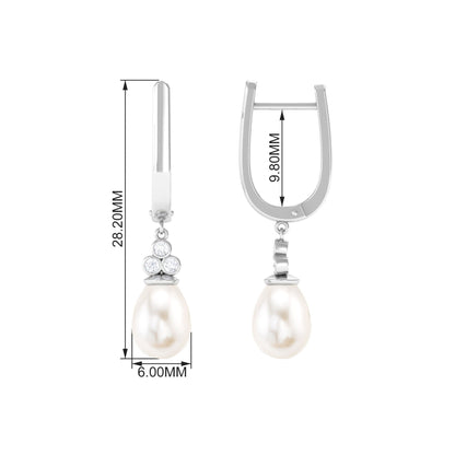 Cultured Freshwater Pearl Diamond Dangle Drop Earrings