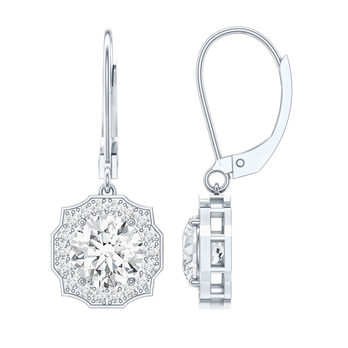 Certified Lab Grown Diamond Flower Art Deco Drop Earrings