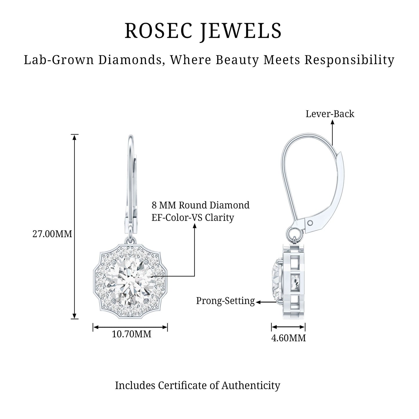 Certified Lab Grown Diamond Flower Art Deco Drop Earrings