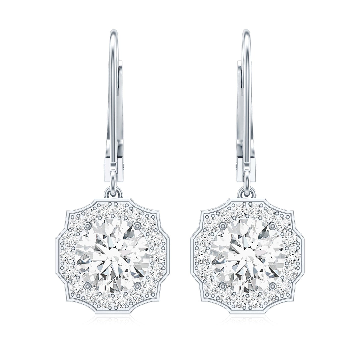Certified Lab Grown Diamond Flower Art Deco Drop Earrings