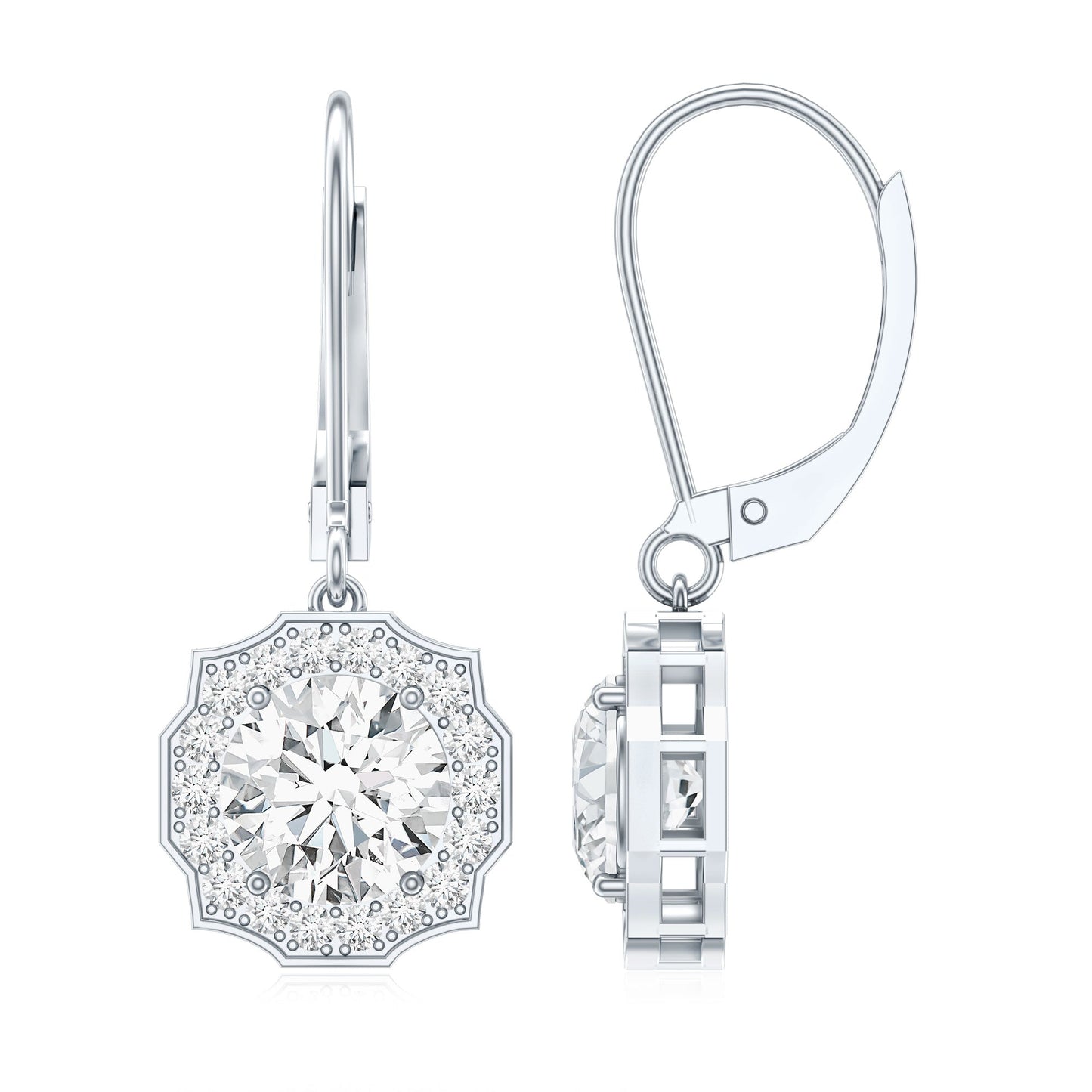 Certified Lab Grown Diamond Flower Art Deco Drop Earrings