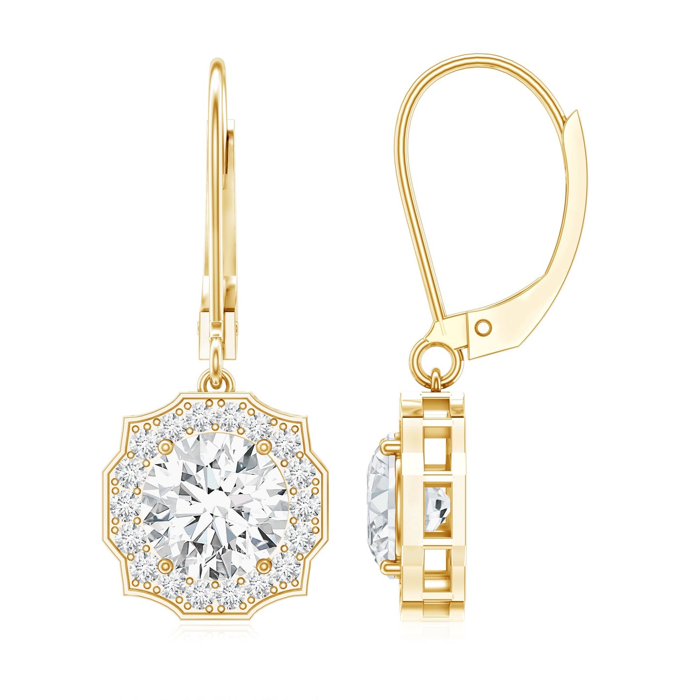 Certified Lab Grown Diamond Flower Art Deco Drop Earrings