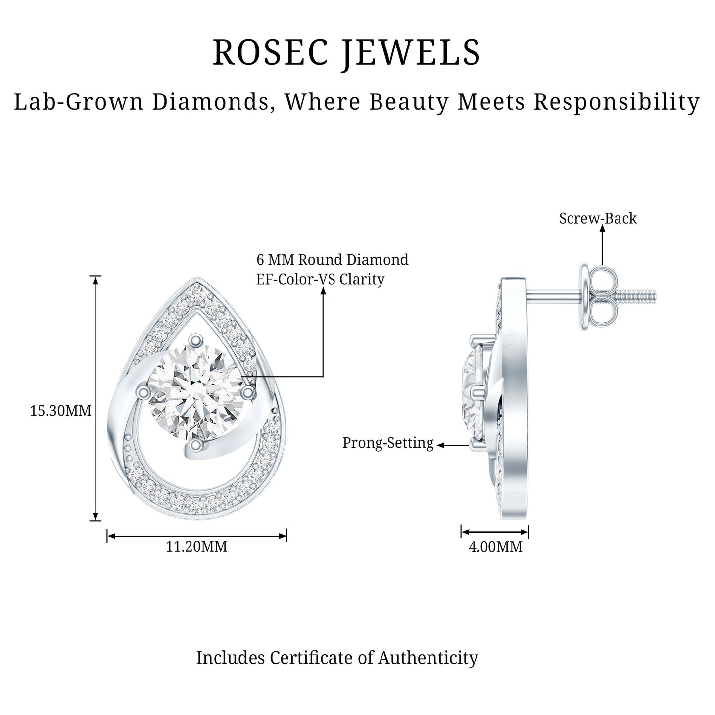 Certified 1.9 Carat Lab Grown Diamond Teardrop Stud Earrings