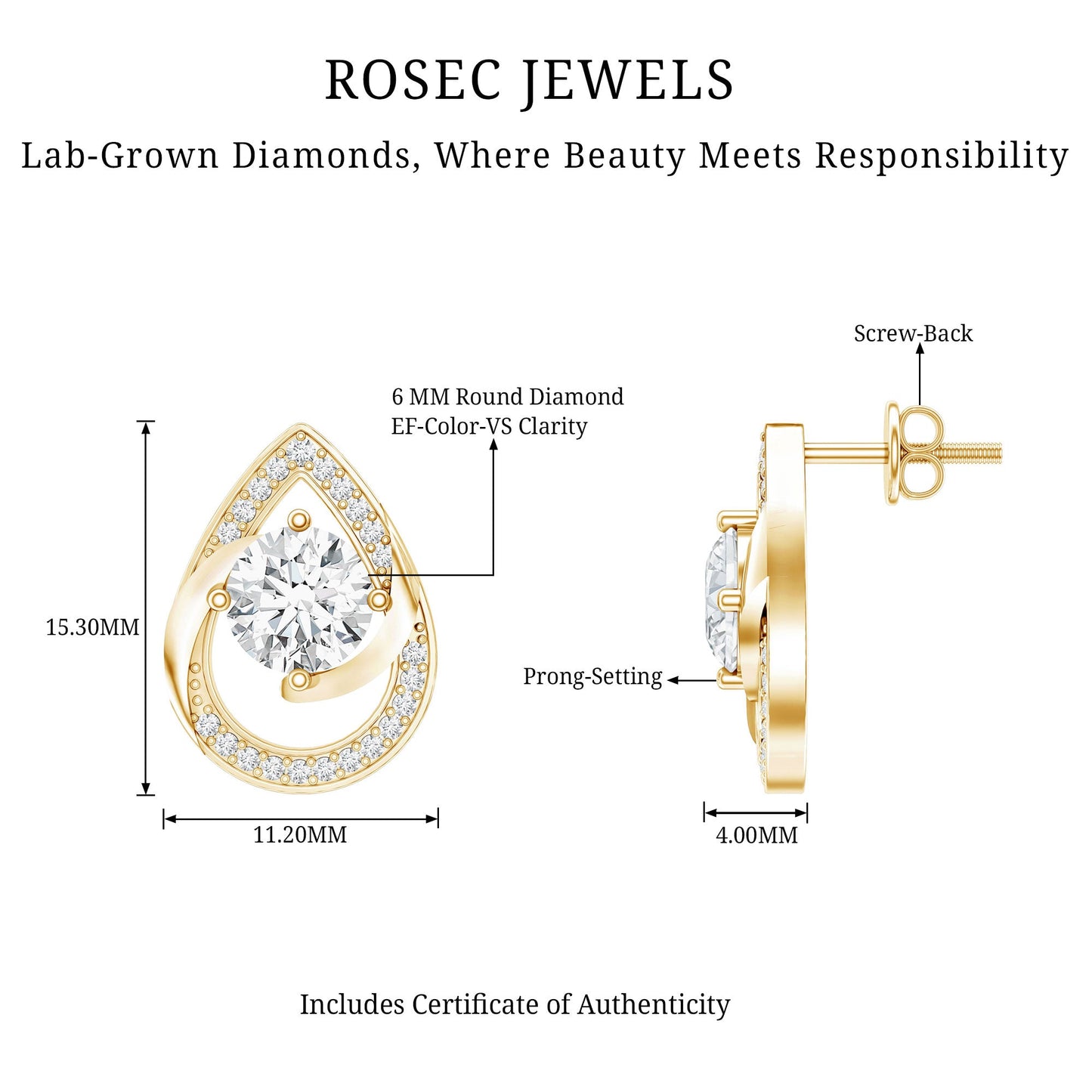 Certified 1.9 Carat Lab Grown Diamond Teardrop Stud Earrings