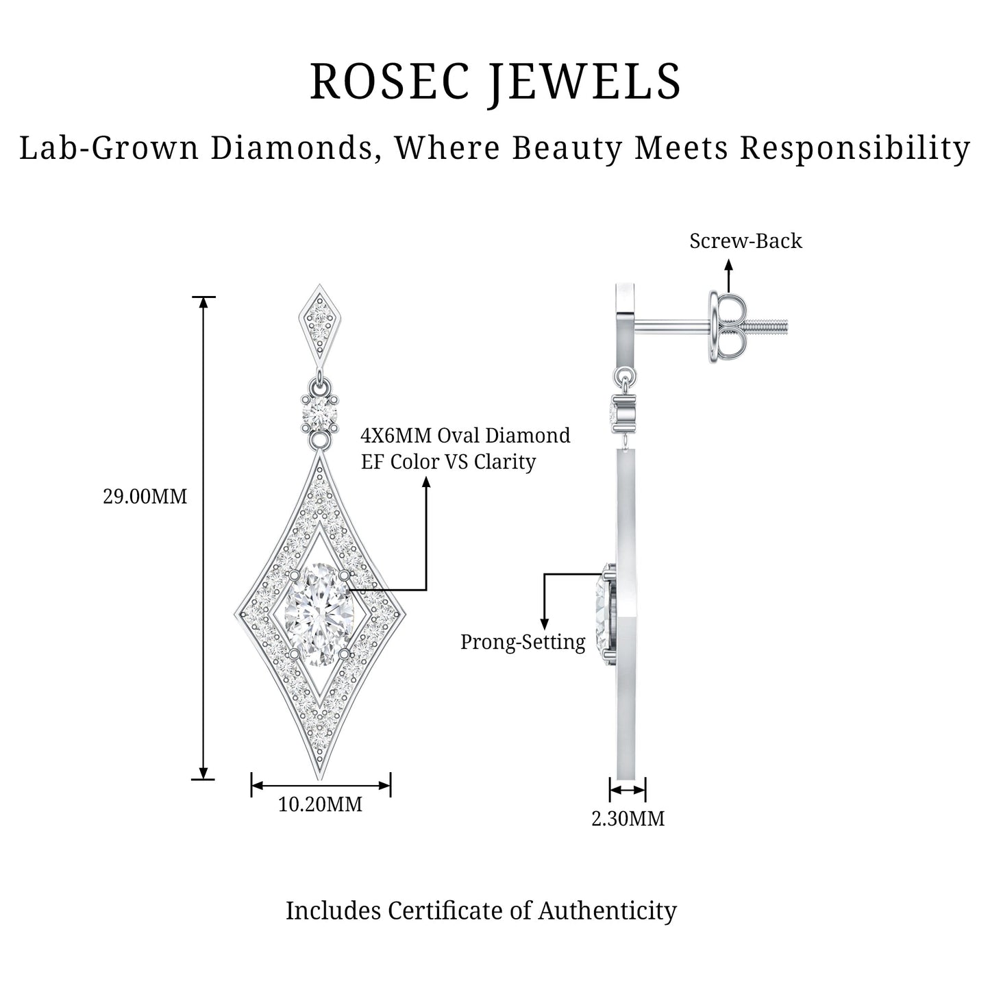Certified Lab Grown Diamond Dangle Long Earrings
