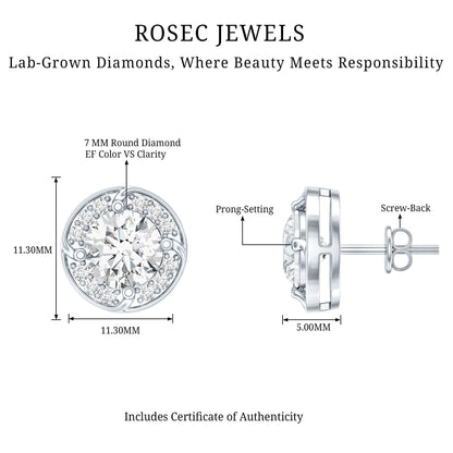 2.5 Carat Lab Grown Diamond Halo Stud Earrings