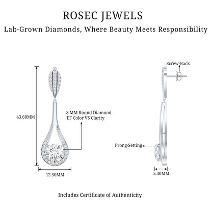 Certified Lab Grown Diamond Long Dangle Earrings