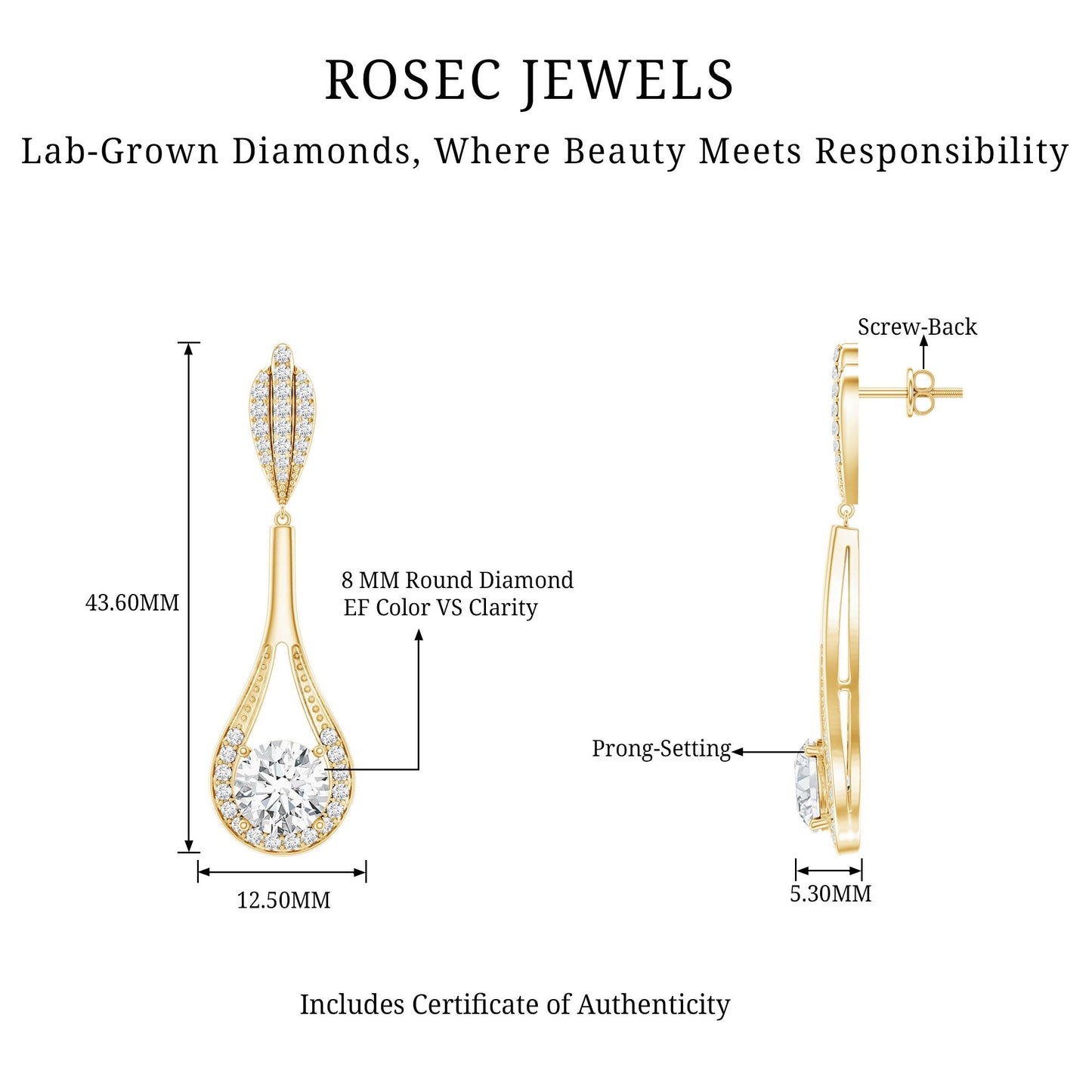 Certified Lab Grown Diamond Long Dangle Earrings
