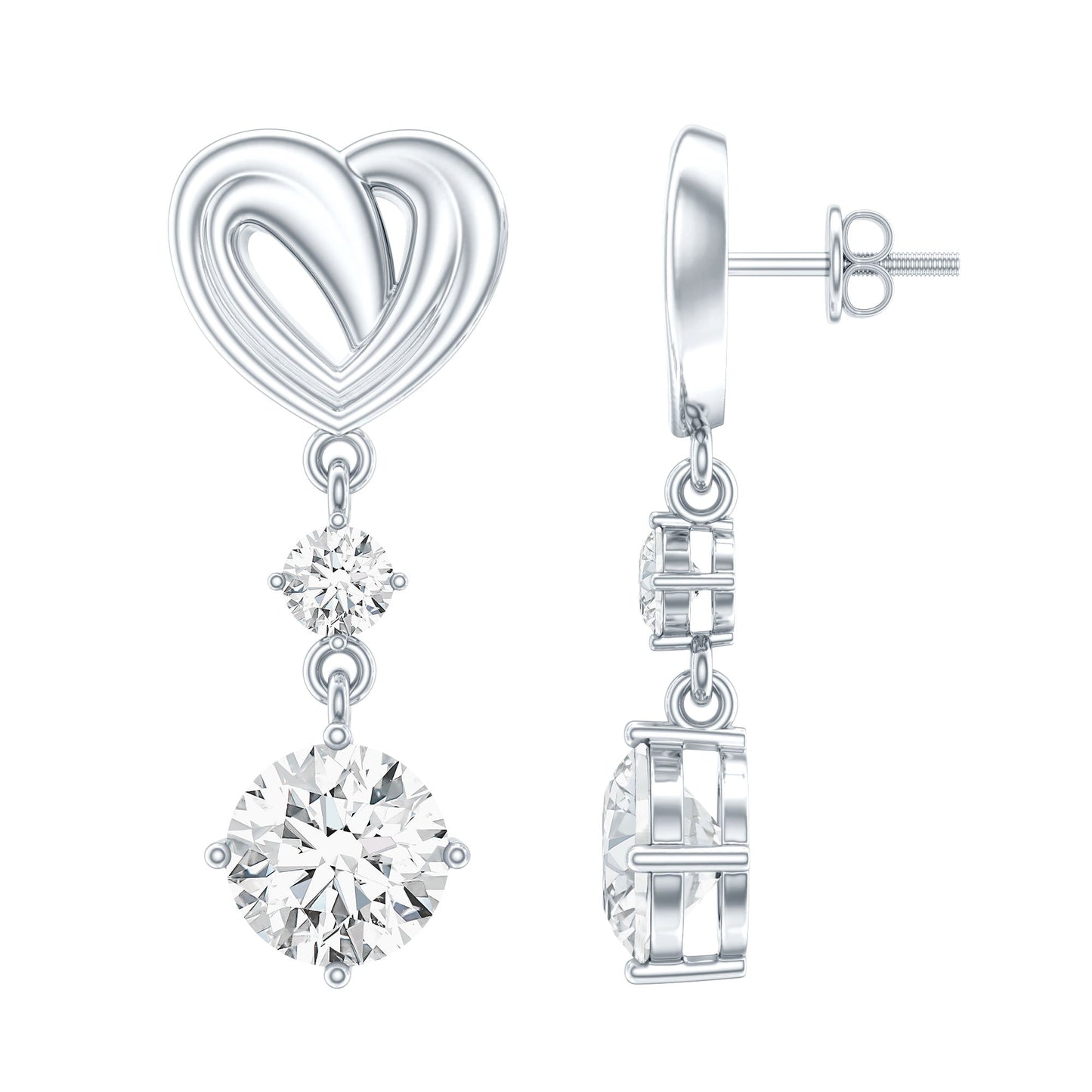 Certified Lab Grown Diamond Heart Dangle Drop Earrings