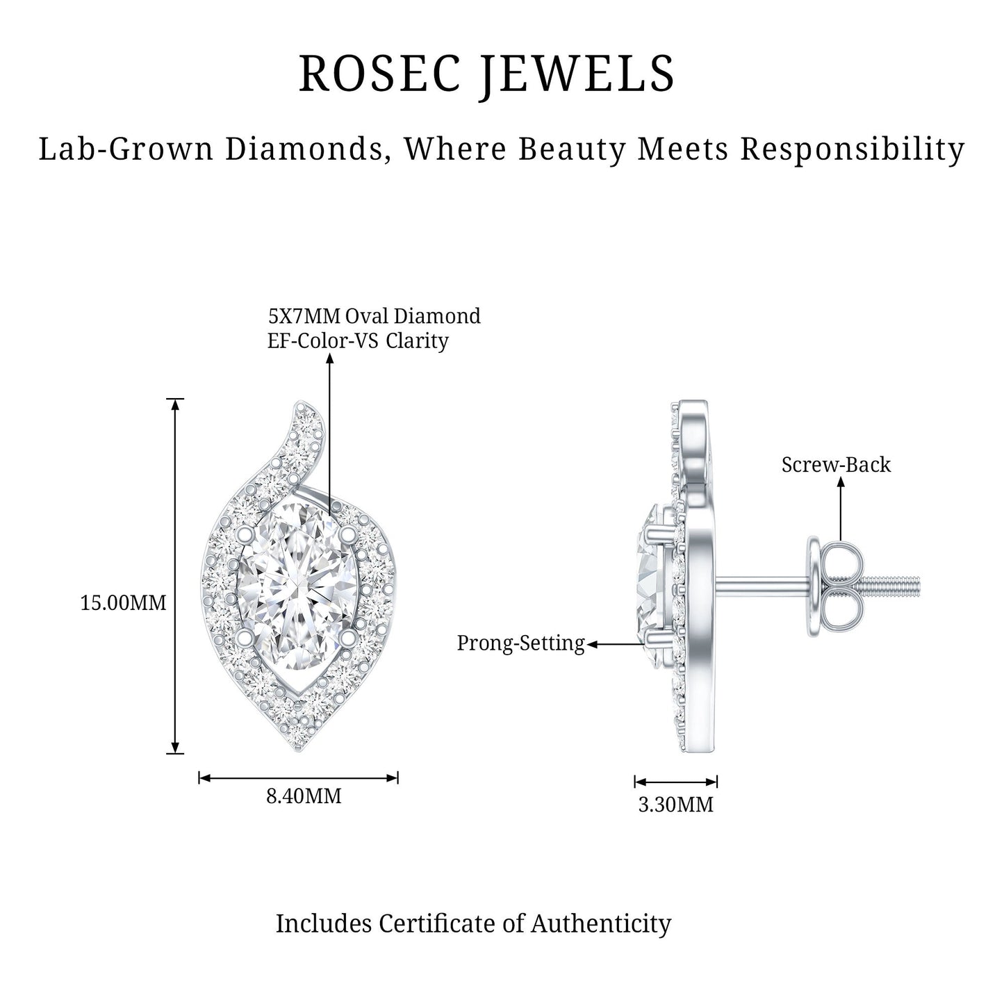 Certified 1.5 Carat Oval Lab Grown Diamond Stud Earrings For Women