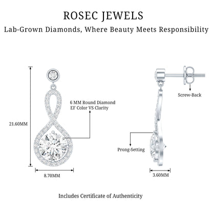 1.9 Carat Lab Grown Diamond Infinity Dangle Earrings For Women