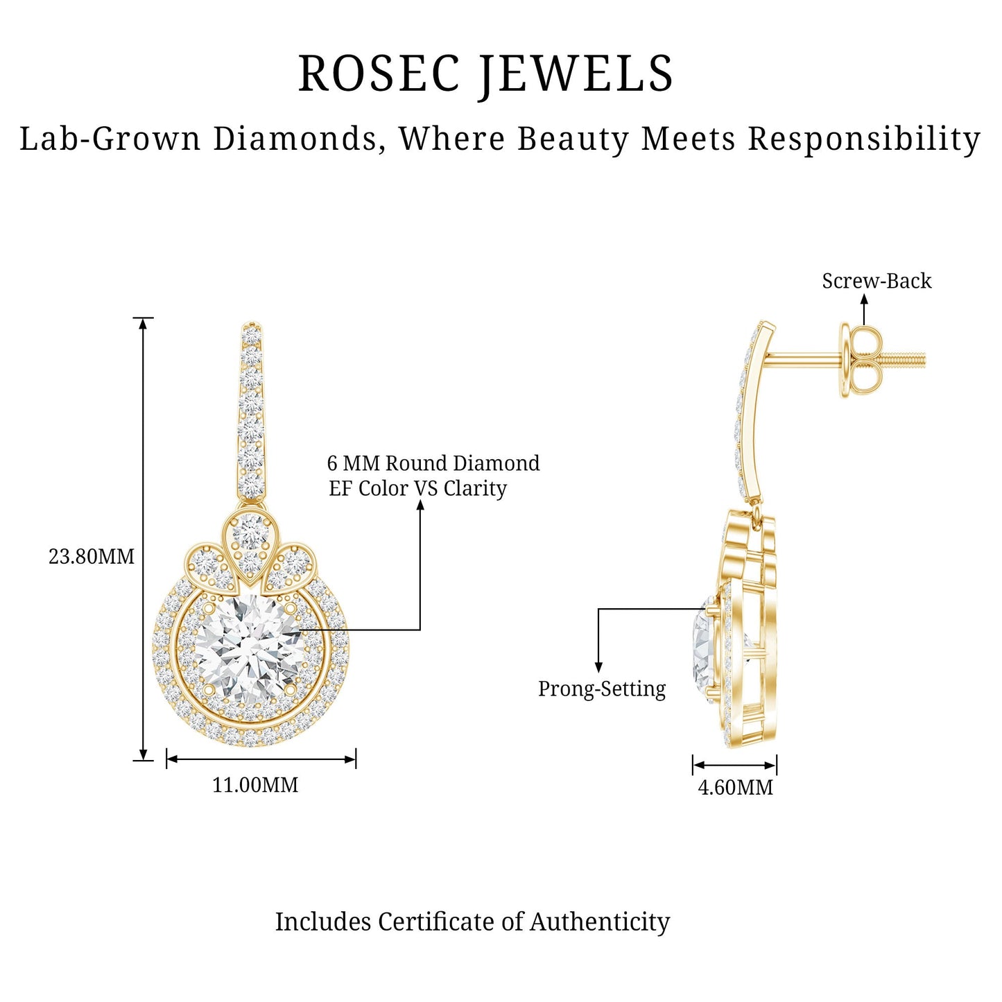 Certified Lab Grown Diamond Bridal Wedding Drop Earrings