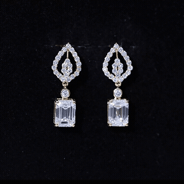 Emerald Cut Lab Grown Diamond Art Deco Drop Earrings