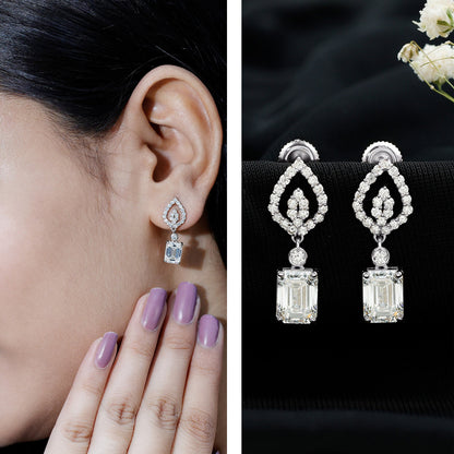 Emerald Cut Lab Grown Diamond Art Deco Drop Earrings