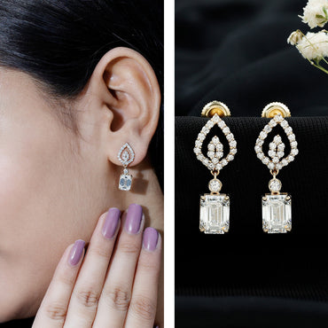 Emerald Cut Lab Grown Diamond Art Deco Drop Earrings