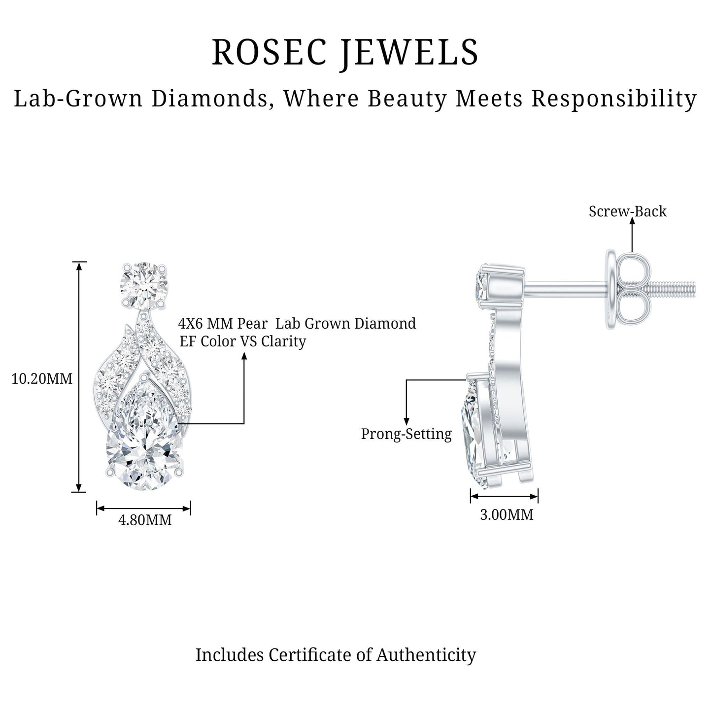 Certified Lab Grown Diamond Teardrop Stud Earrings