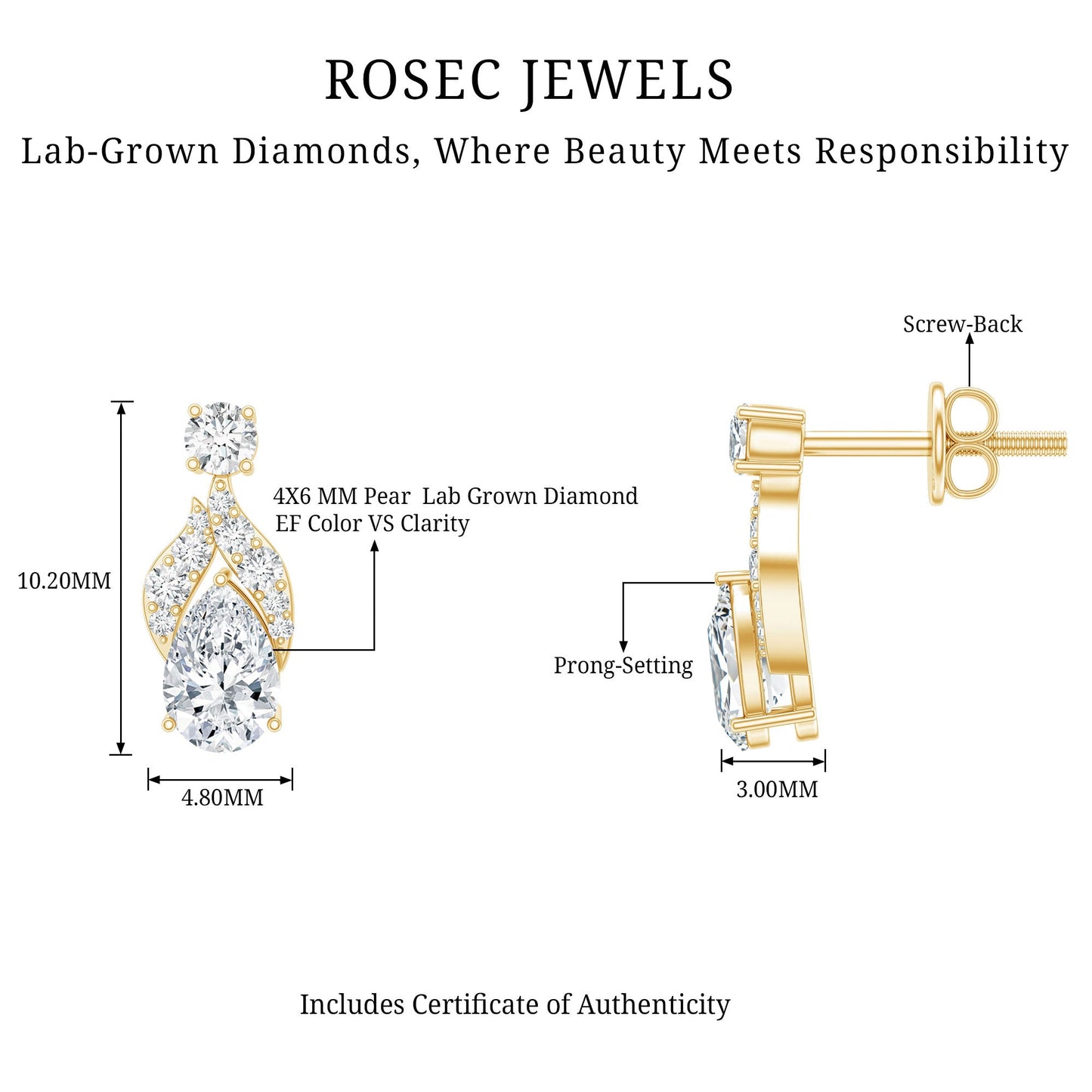 Certified Lab Grown Diamond Teardrop Stud Earrings