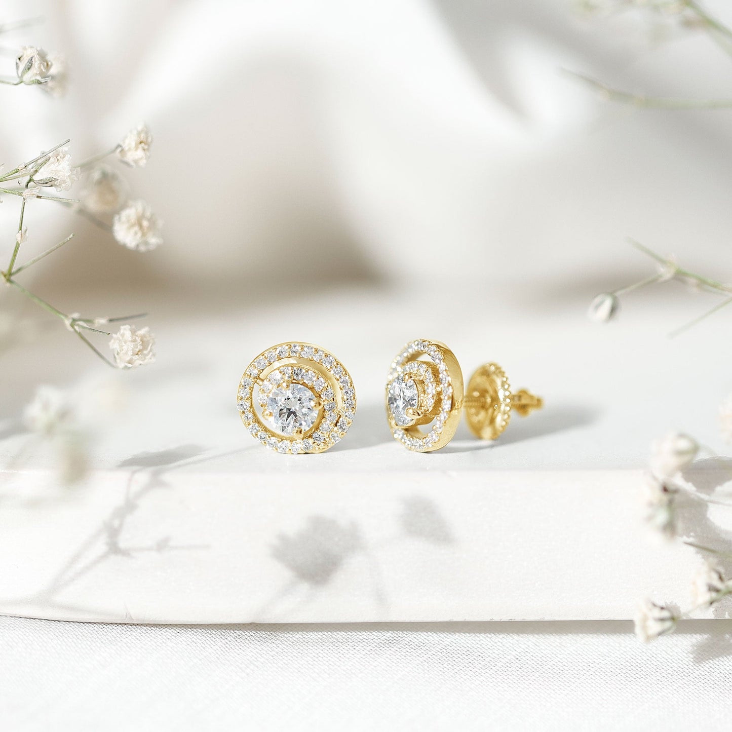 Lab Grown Diamond Swirl Stud Earrings With Screw Back