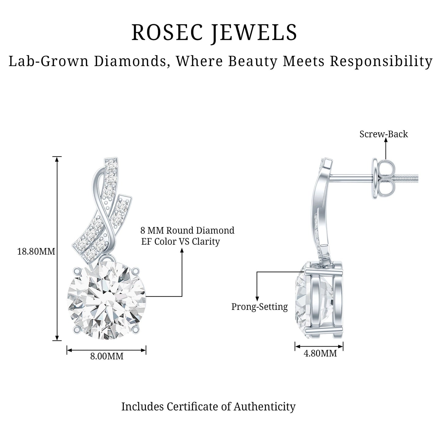 Certified 4 Carat Round Lab Diamond Designer Drop Earrings