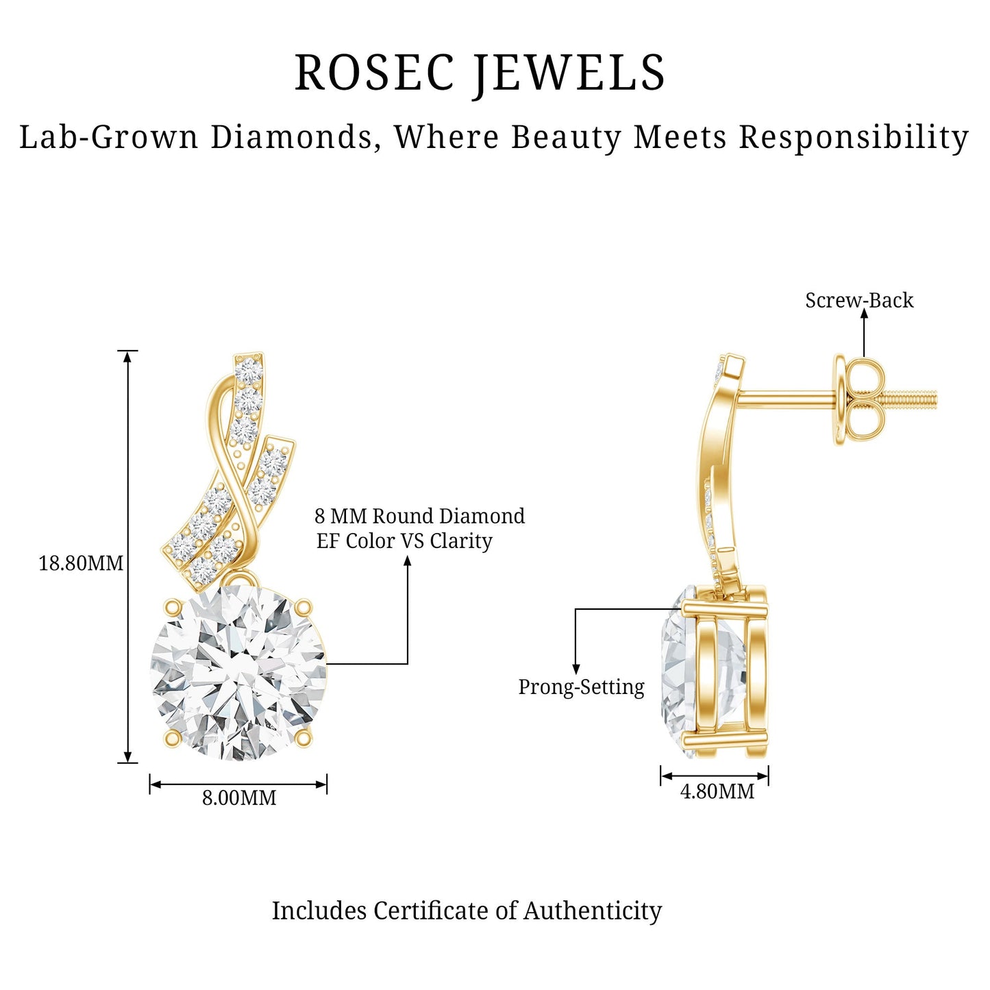 Certified 4 Carat Round Lab Diamond Designer Drop Earrings