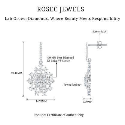 Certified Pear Shape Lab Grown Diamond Bridal Drop Earrings