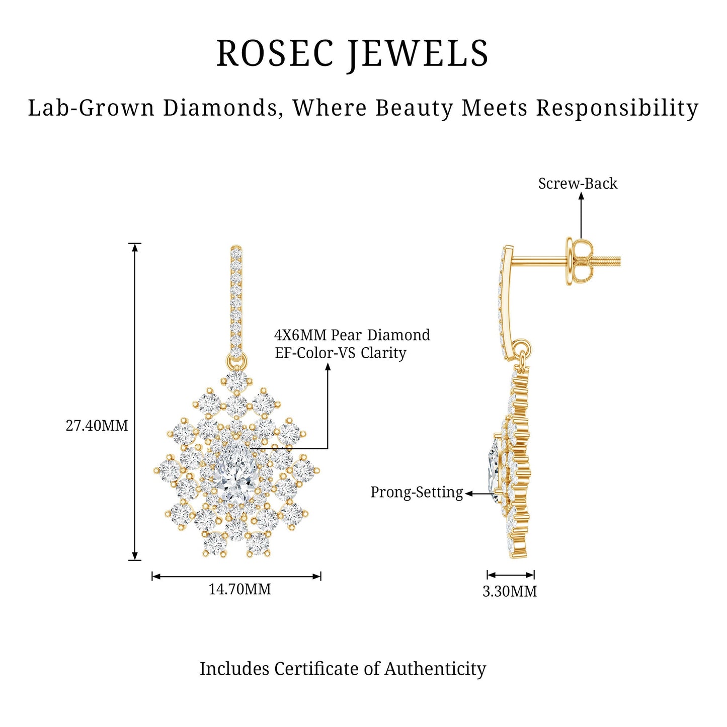 Certified Pear Shape Lab Grown Diamond Bridal Drop Earrings