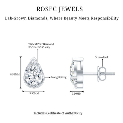Certified Lab 1.3 Carat Pear Diamond Designer Stud Earrings