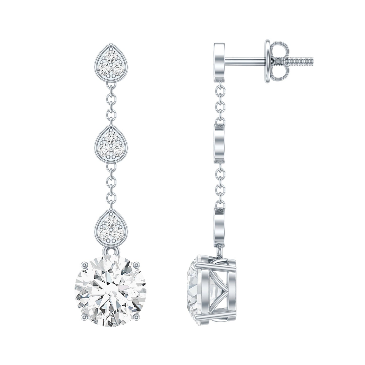Certified Lab 2.5 Carat Round Diamond Dangle Chain Earrings