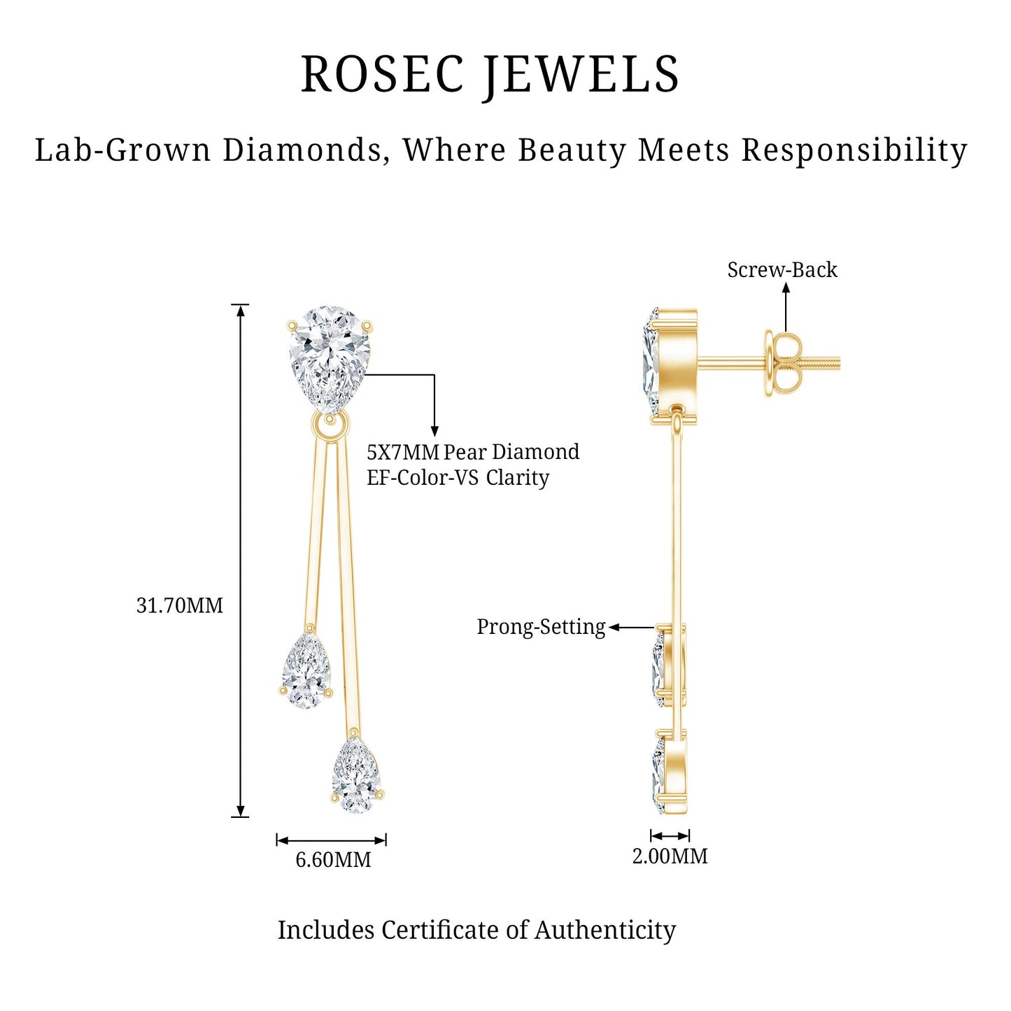 Certified Lab Grown Diamond Teardrop Dangle Earrings