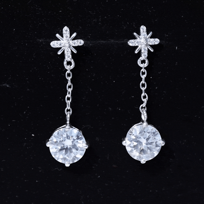 Certified 4 Carat Round Lab Grown Diamond Flower Dangle Earrings