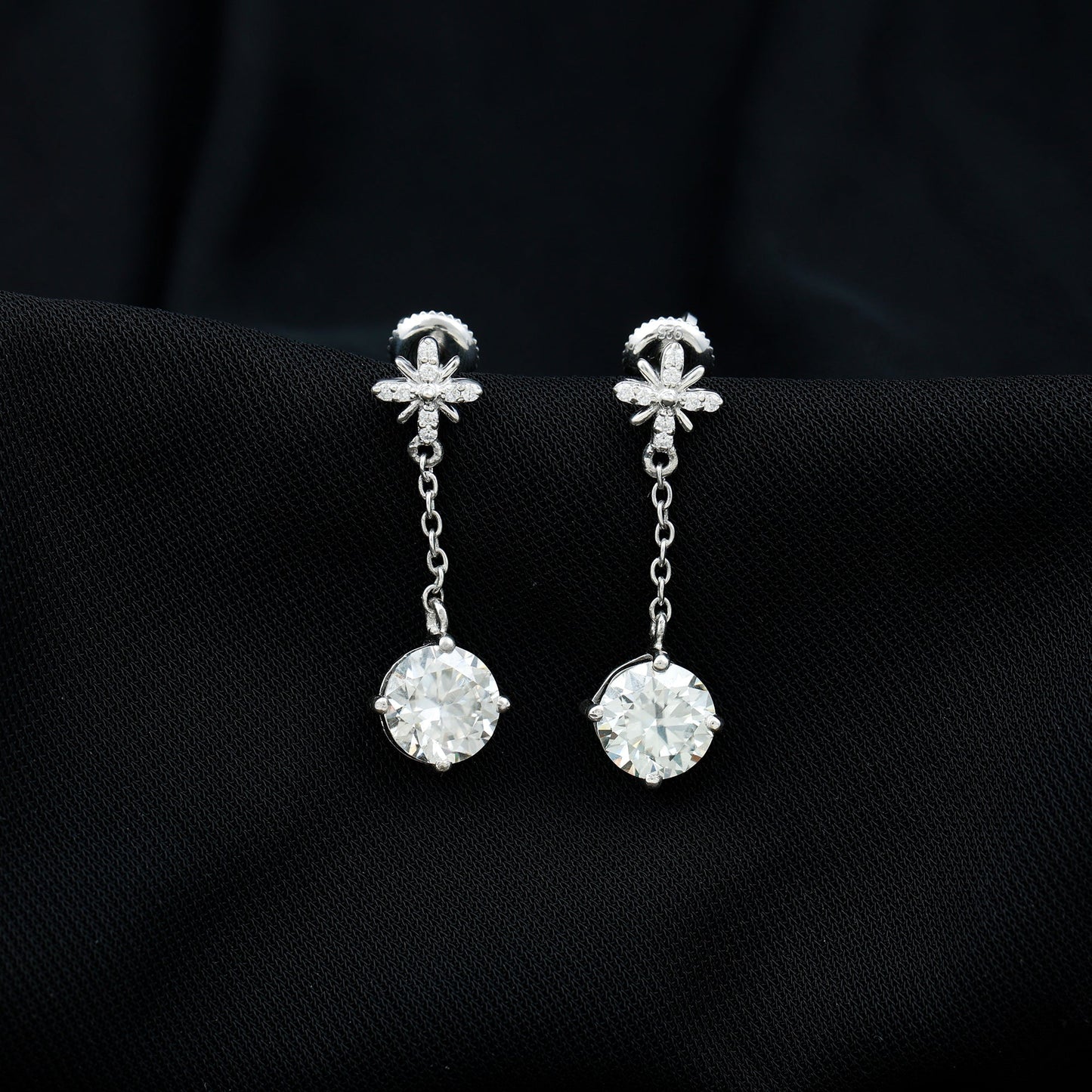 Certified 4 Carat Round Lab Grown Diamond Flower Dangle Earrings