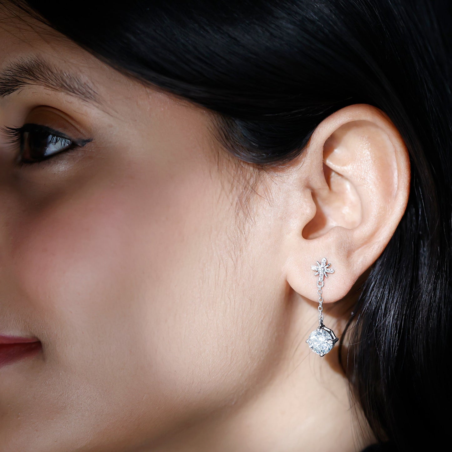 Certified 4 Carat Round Lab Grown Diamond Flower Dangle Earrings