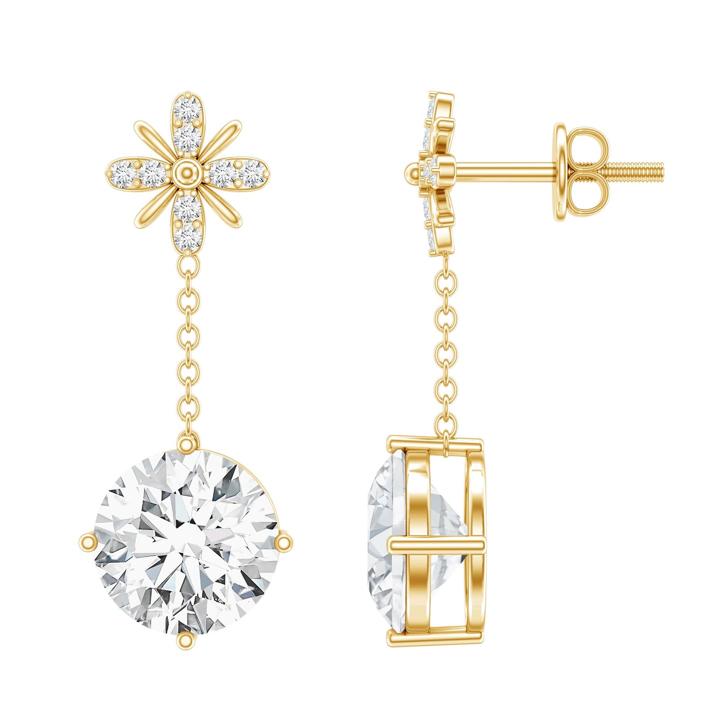 Certified 4 Carat Round Lab Grown Diamond Flower Dangle Earrings